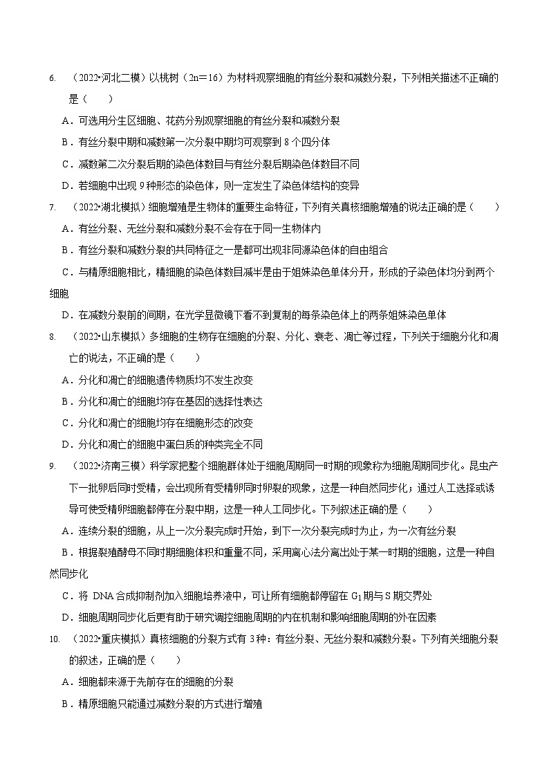 第5讲 细胞的分裂、分化、衰老和死亡（检测）（原卷版）第3页