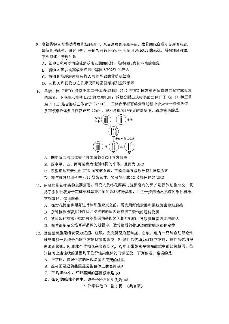 2024年广州高三二模生物试题第3页
