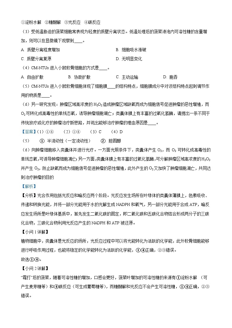 上海市浦东新区华东师范大学第二附属中学2023-2024学年高一下学期4月期中生物试题（原卷版+解析版）02