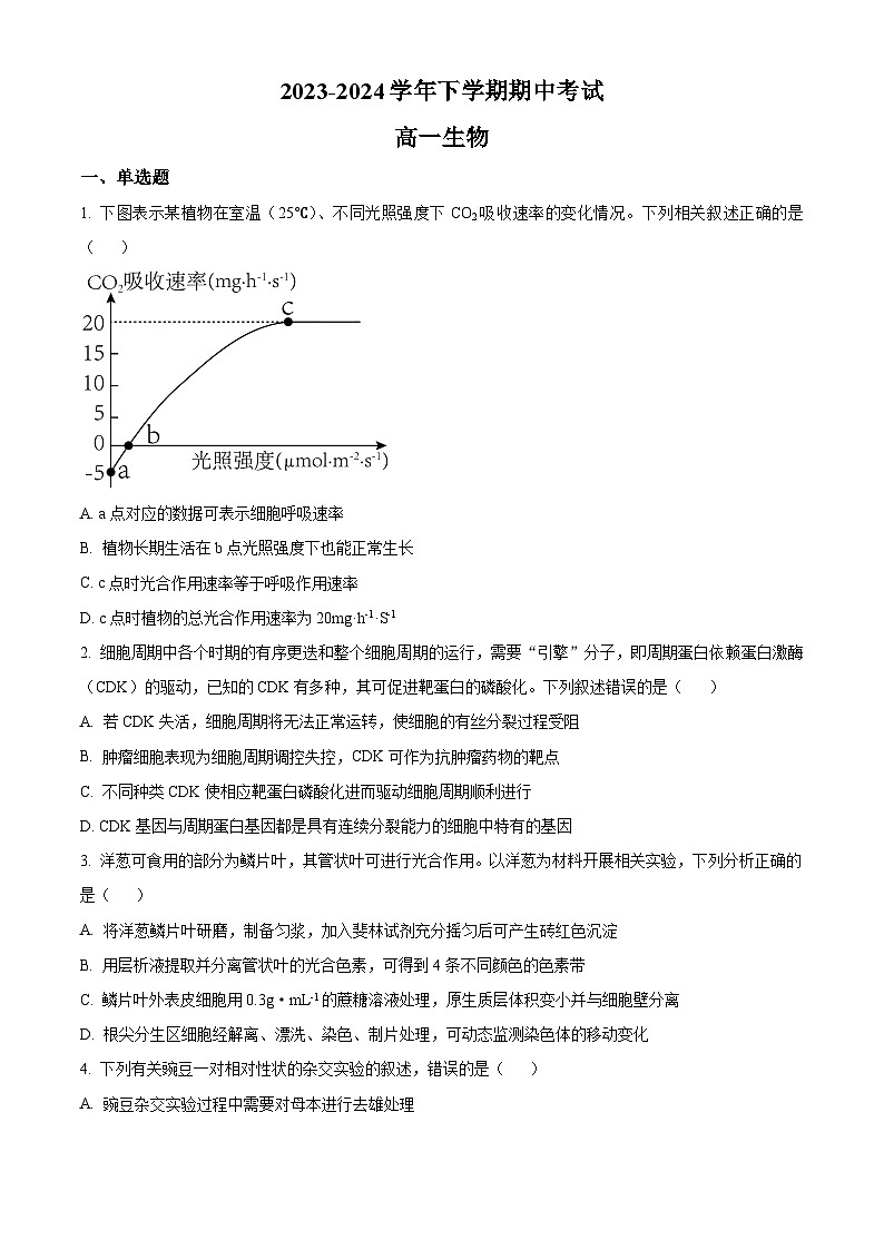 江西省宜春市丰城市东煌学校2023-2024学年高一下学期4月期中生物试题（原卷版+解析版）01
