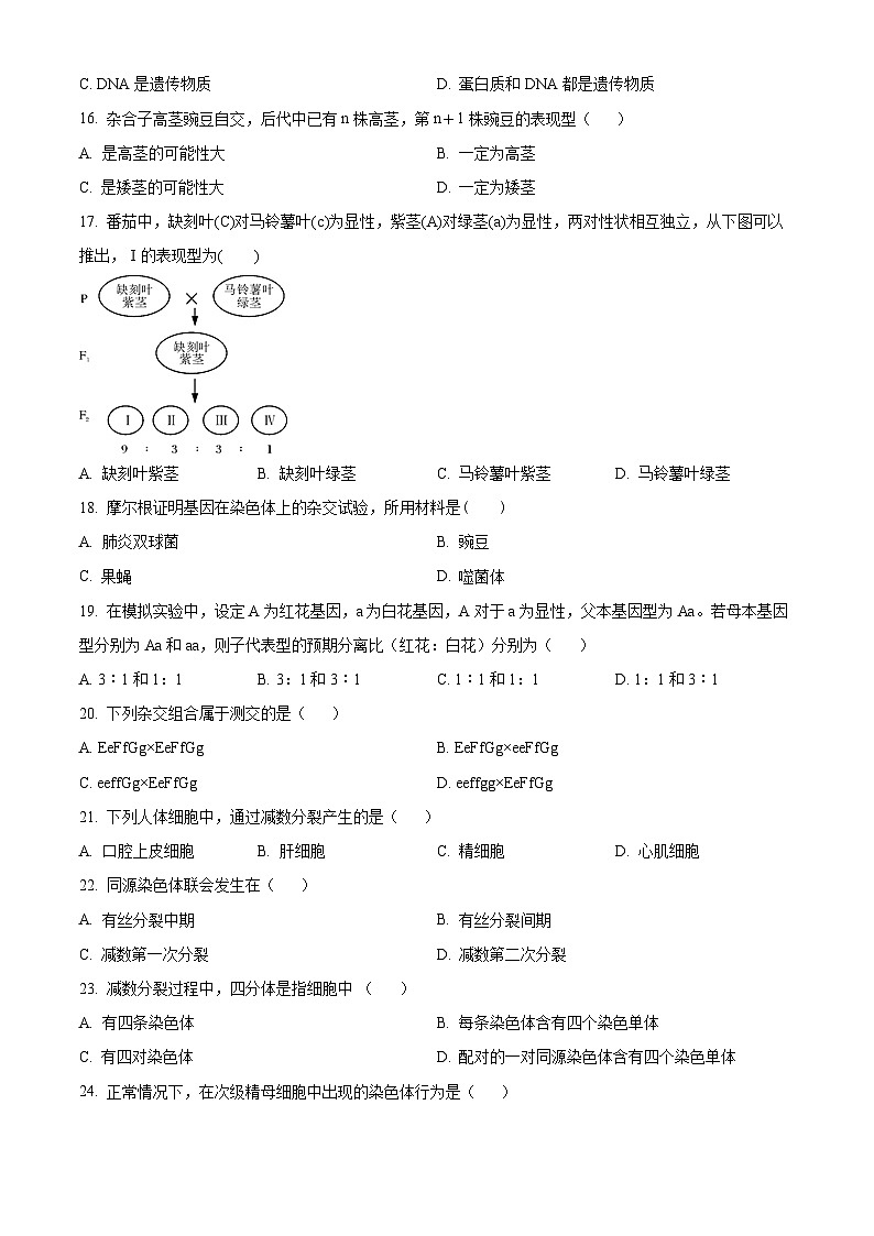 江苏省扬州市扬州大学附属中学东部分校2023-2024学年高一下学期期中考试生物试题（原卷版）第3页