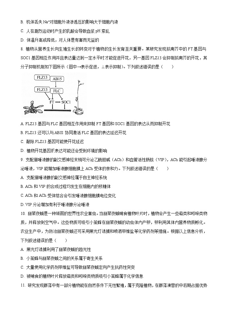 2024梅州高三下学期4月二模试题生物含解析03
