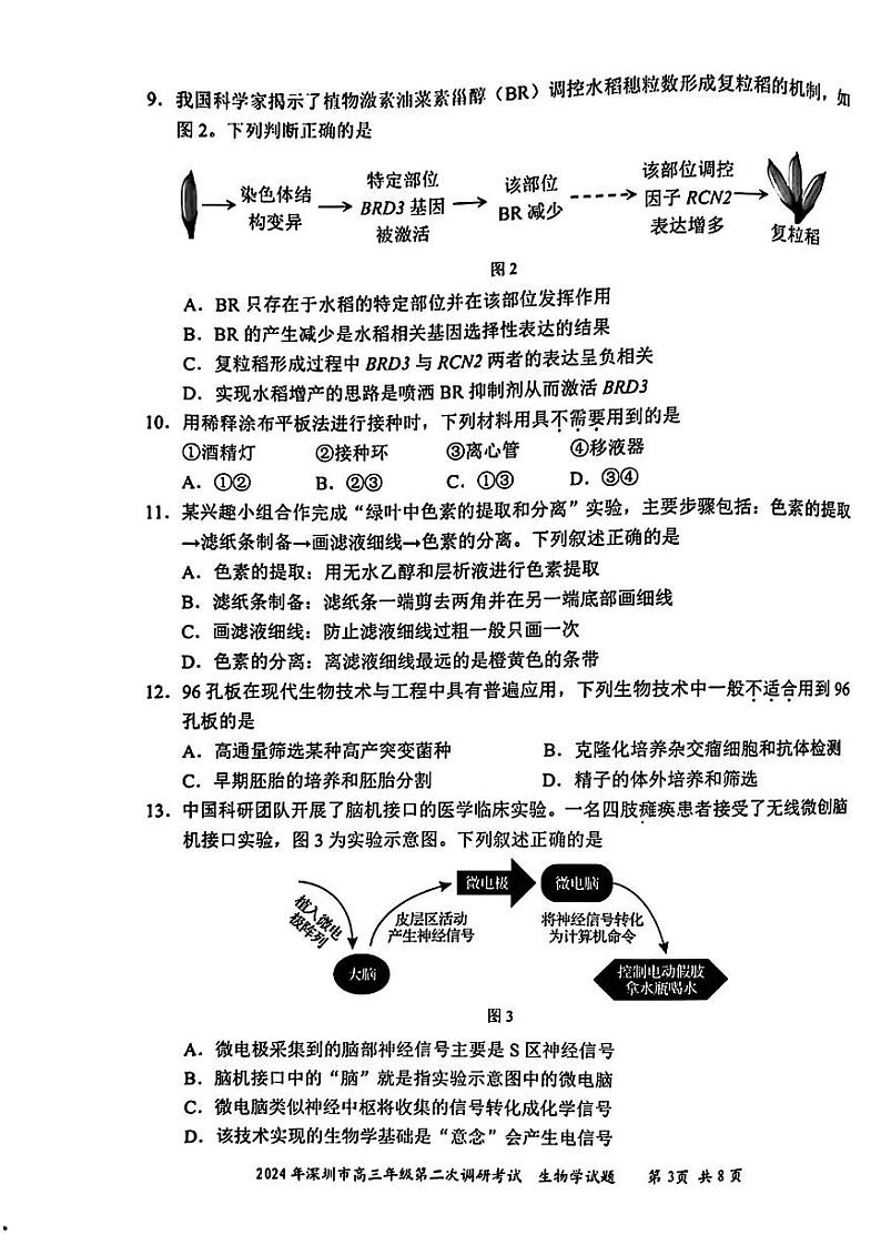 深圳二模生物试卷第3页