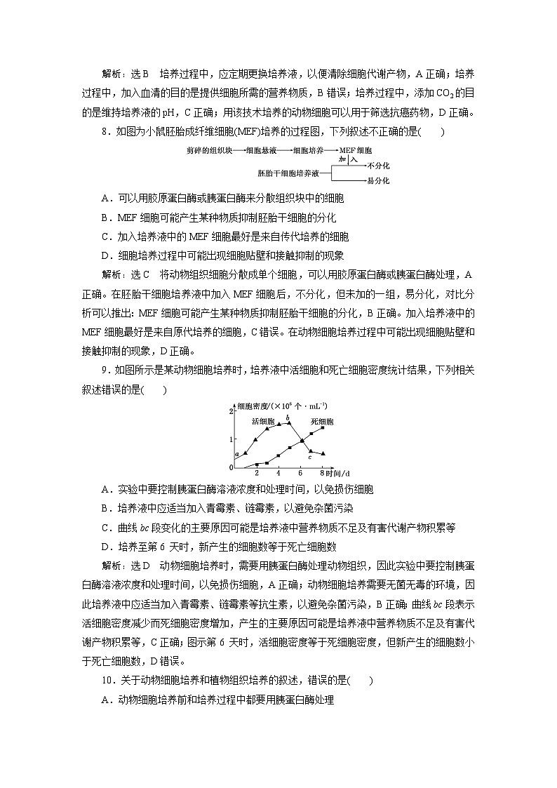 人教版高中生物选择性必修3课时跟踪检测（七） 动物细胞培养含答案03
