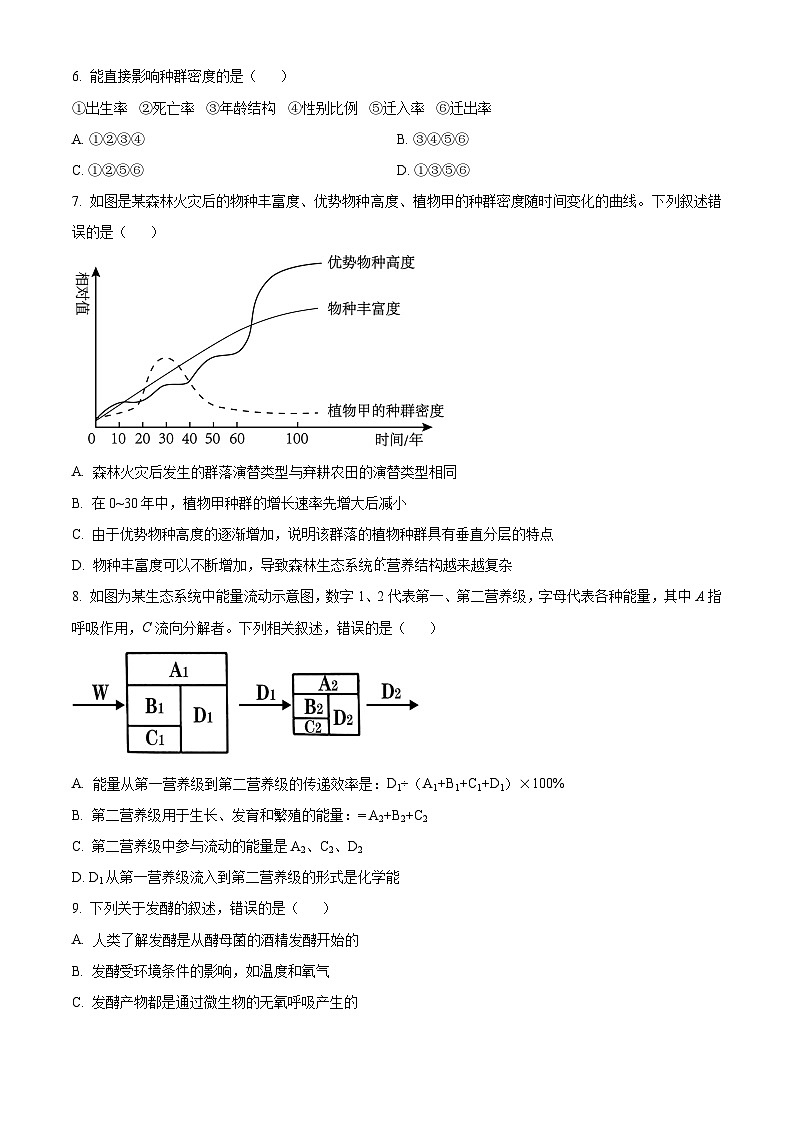 云南省昆明市师范大学附属中学2023-2024学年高二下学期3月月考生物试题 Word版无答案第3页
