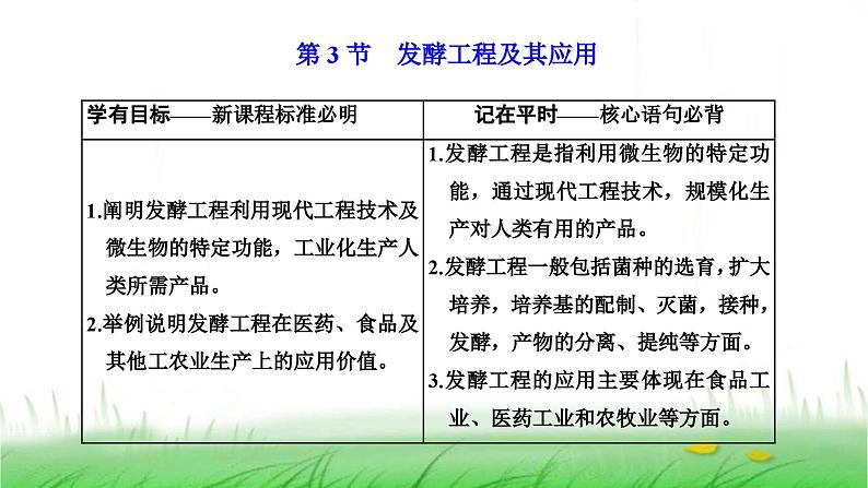 人教版高中生物选择性必修3第1章发酵工程第3节发酵工程及其应用课件01