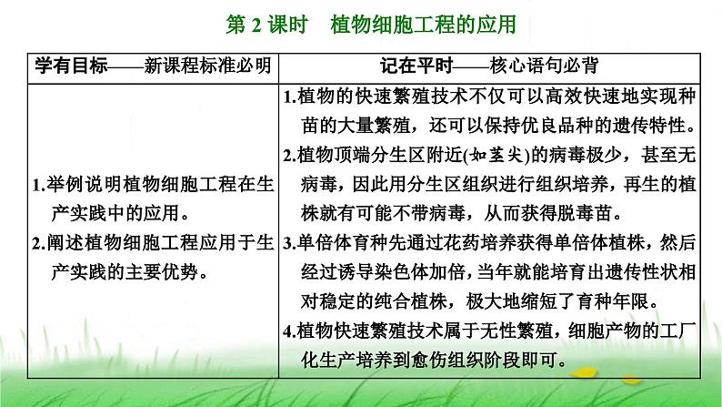 人教版高中生物选择性必修3第2章细胞工程第1节第2课时植物细胞工程的应用课件01