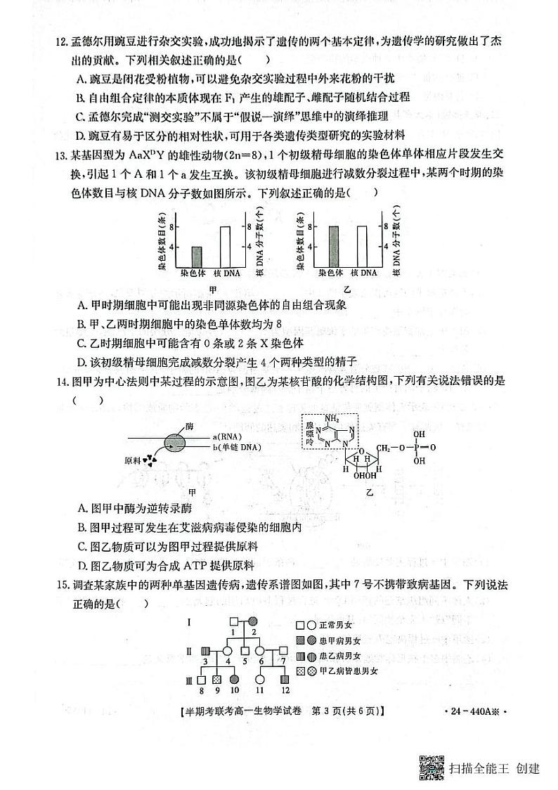 福建省龙岩市一级校联盟2023-2024学年高一下学期4月期中生物试题第3页