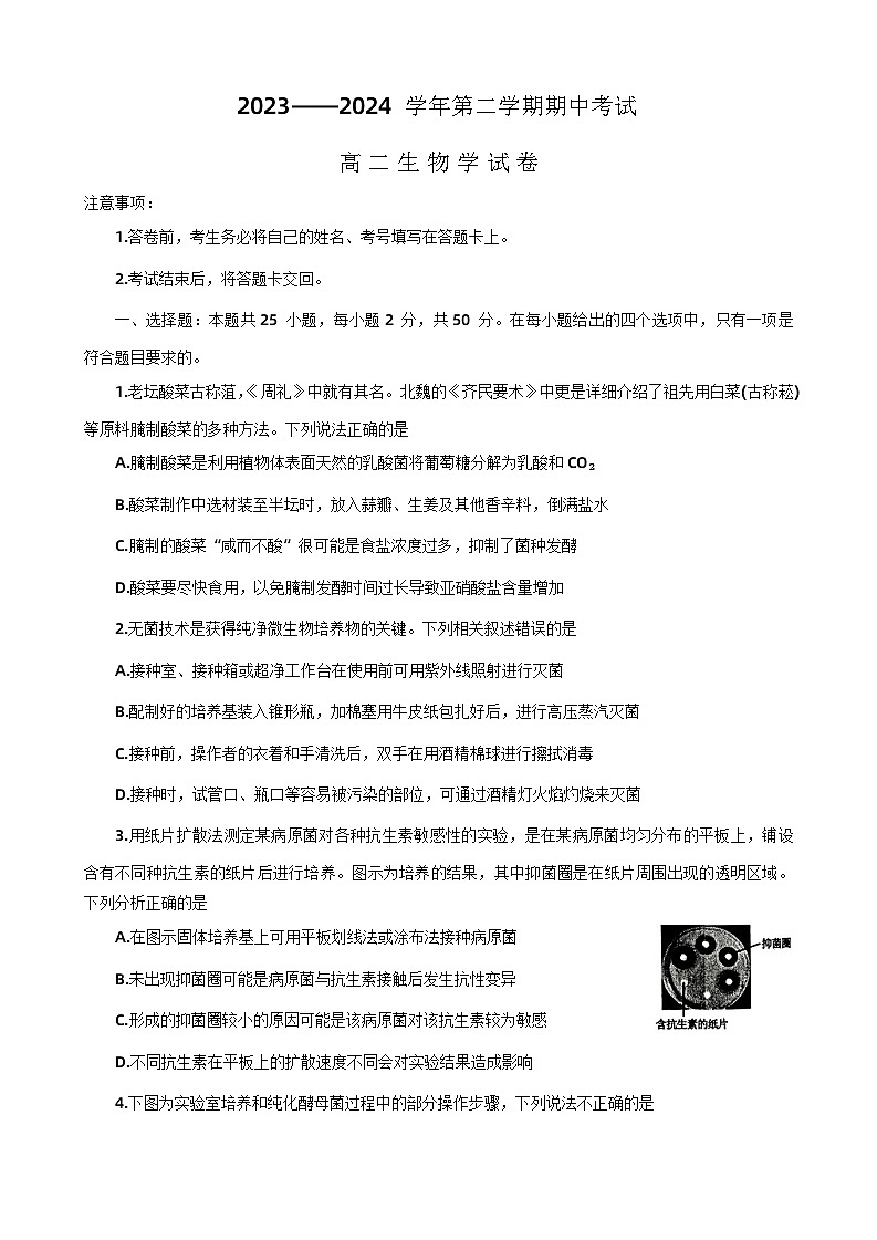 河南省洛阳市2023-2024学年高二下期期中考试生物试卷第1页