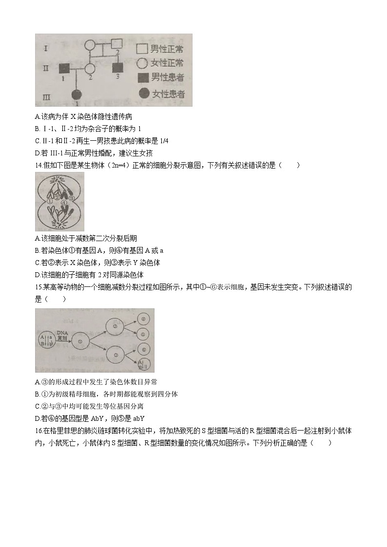 四川省南充市西充中学2023-2024学年高一下学期期中考试生物试题(无答案)03