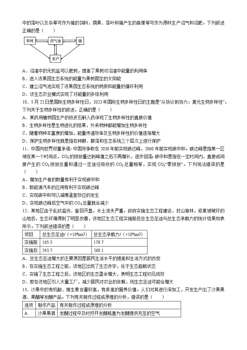 四川省雅安市四校联考2023-2024学年高二下学期期中考试生物试题第3页