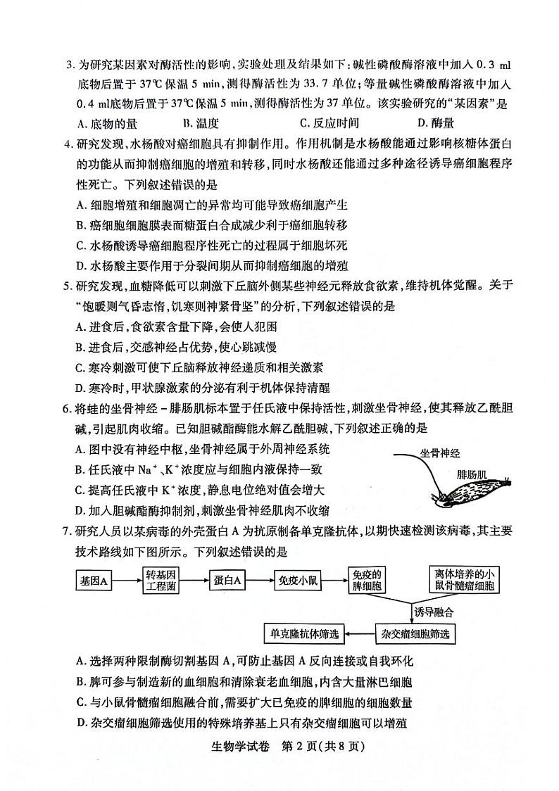 2023-2024学年度武汉市部分学校高三年级下学期四月调研考试生物试卷02