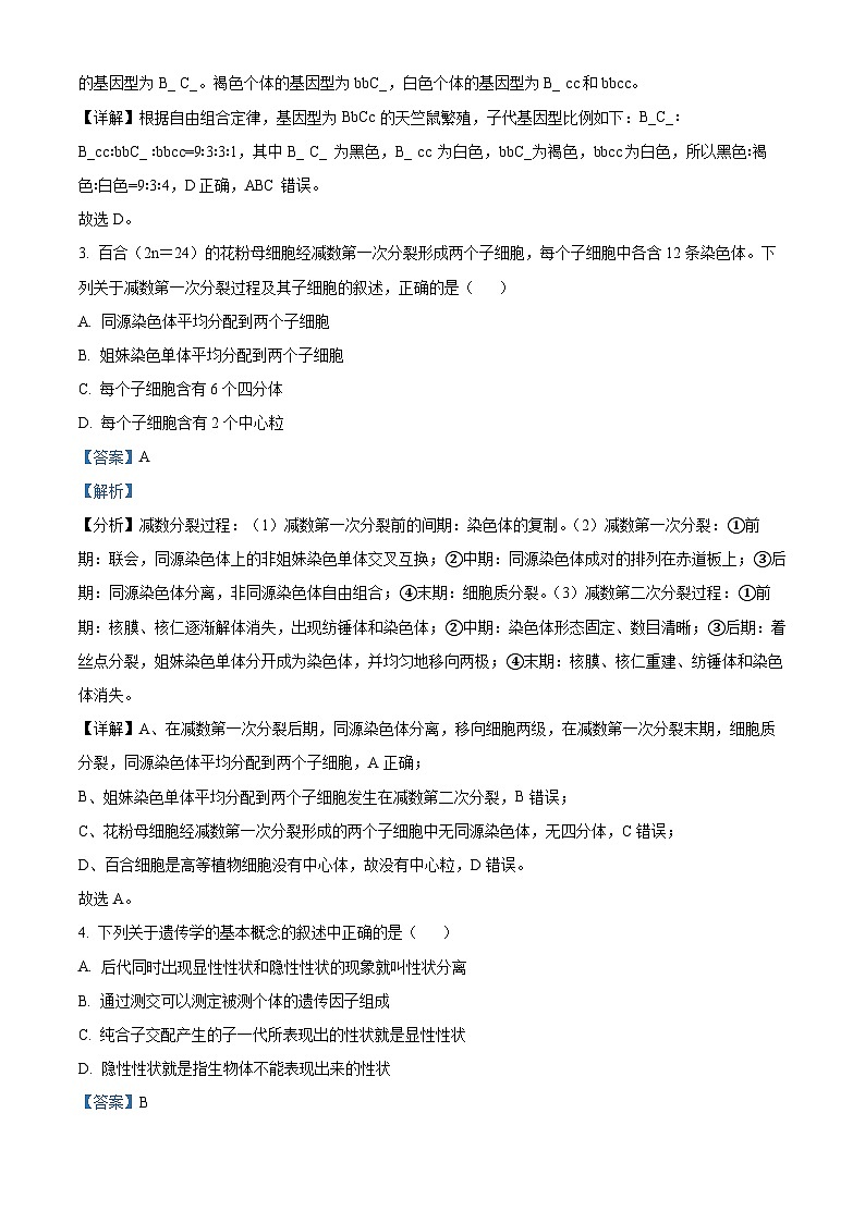 江西省景德镇市2023-2024学年高一下学期4月期中生物试题（解析版）第2页