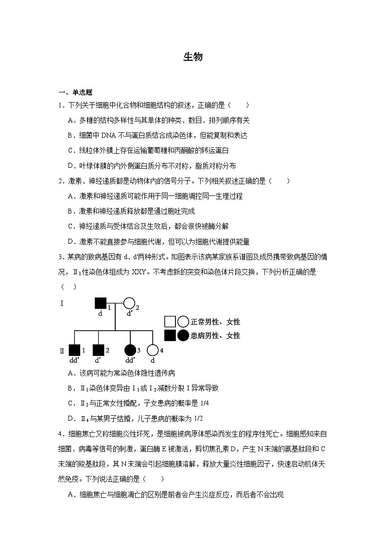 江西省吉安市第一中学2024届高三下学期一模生物试卷（Word版附解析）01