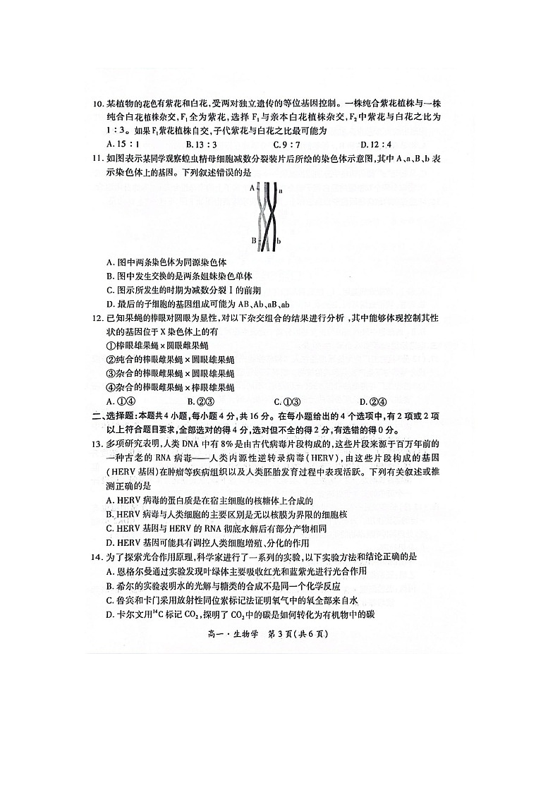 江西省兴国平川中学等多校联考2023-2024年高一下学期期中调研测试生物第3页
