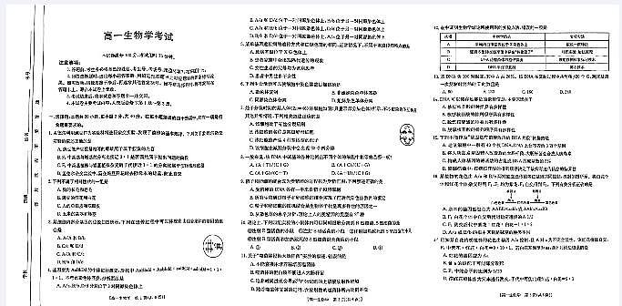山西省忻州市2023-2024学年高一下学期4月期中联考生物试题01
