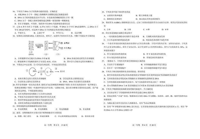 北京市第五十五中学2023-2024学年高一下学期期中考试生物试题02