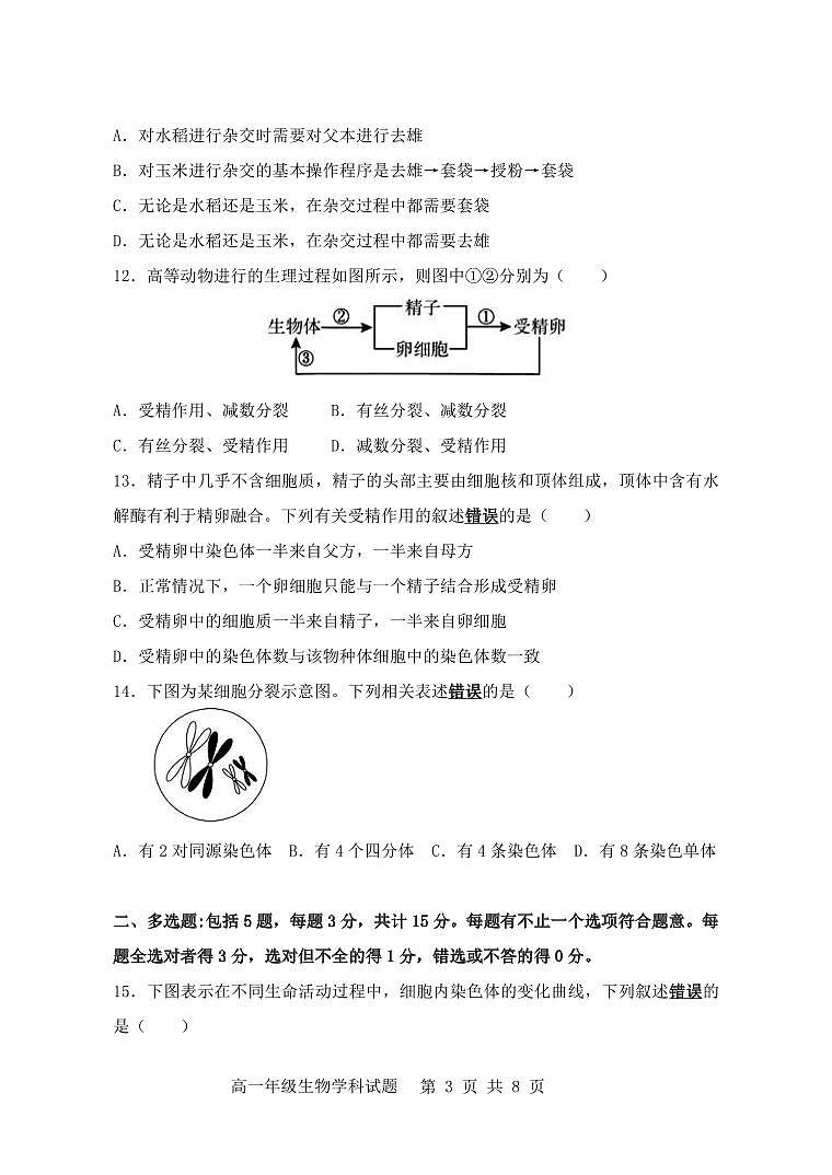 江苏省连云港市七校2023-2024学年高一下学期期中联考生物试题03