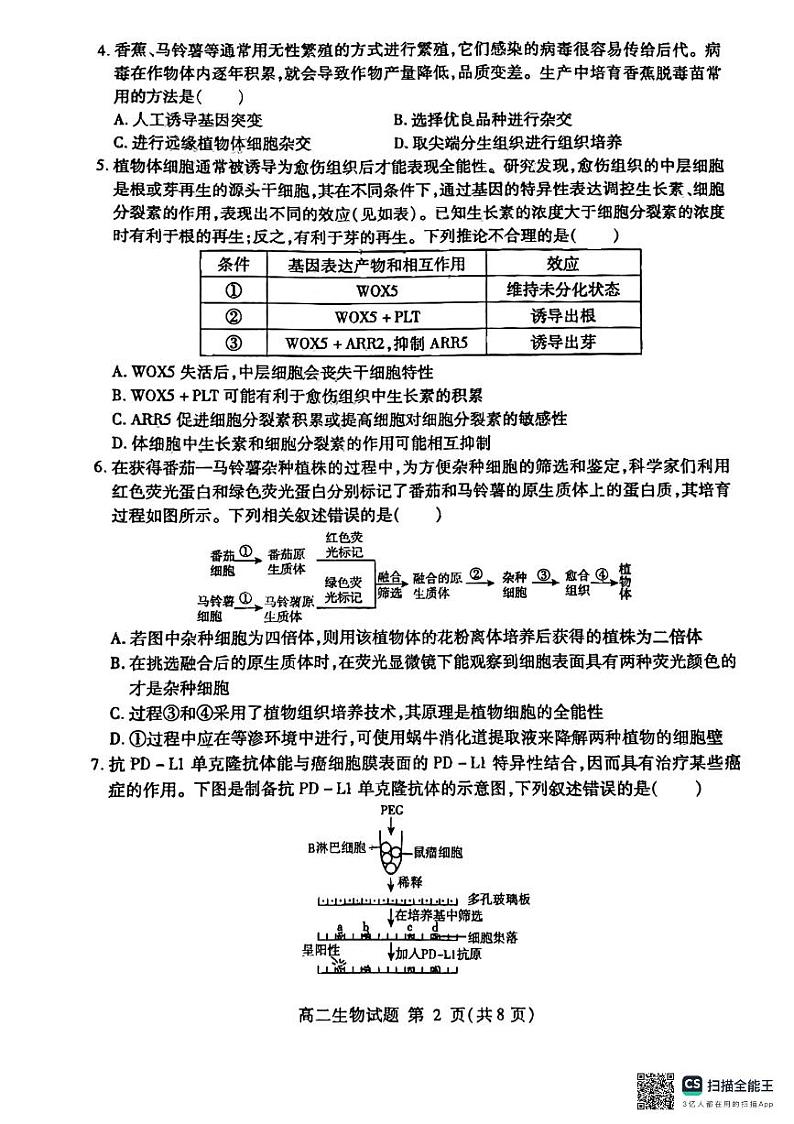 山东省临沂市河东区2023-2024学年高二下学期期中考试生物试题第2页