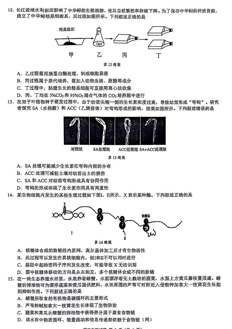 浙江省9+1高中联盟2023-2024学年高二下学期4月期中生物试题03