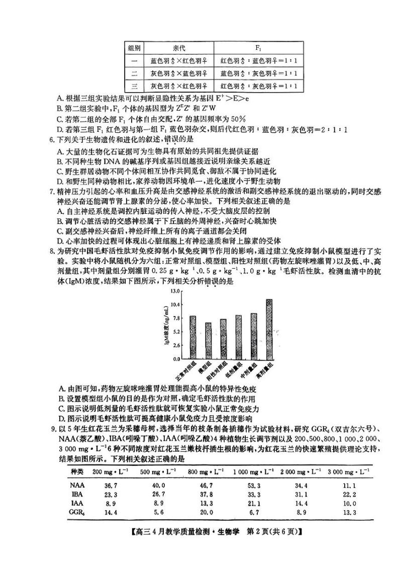 2024届江西省九师联盟高三下学期4月教学质量检测（二模）生物试题+答案02