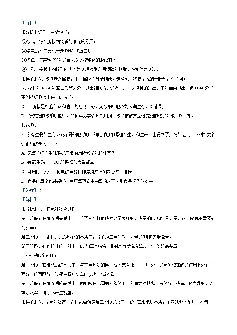 2024宁波高三下学期二模生物试题含解析03