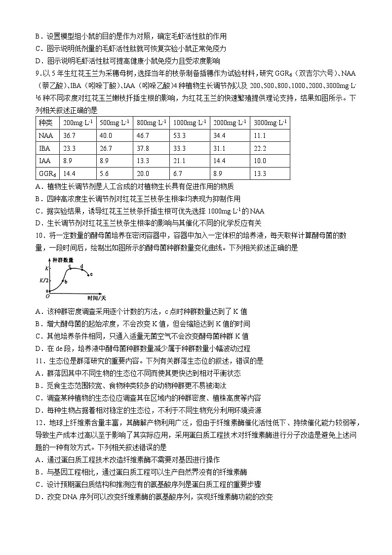 江西省九师联盟2024届高三下学期二模生物试题（Word版附答案）第3页