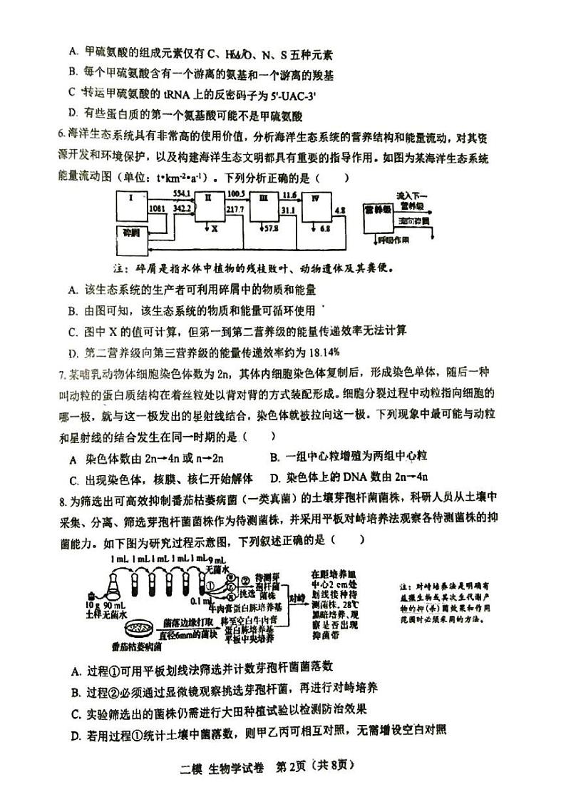 2024年天津市河东区高三二模生物试卷和答案02