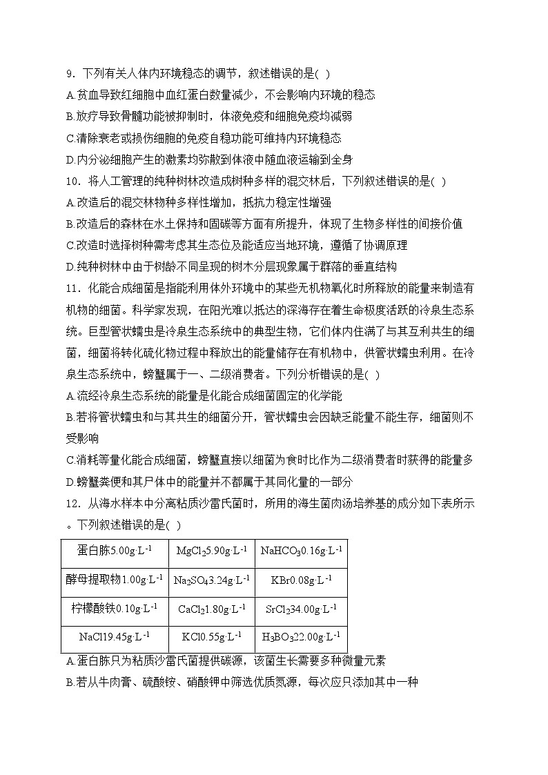河北省沧州市2024届高三第二次模拟考试生物试卷(含答案)03