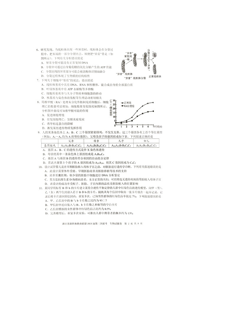 2024届浙江省新阵地教育联盟高三第三次联考生物试题卷02