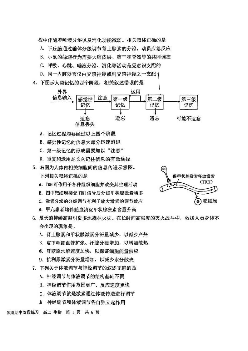 2023 北京一六一中学高二上学期期中生物试卷第2页