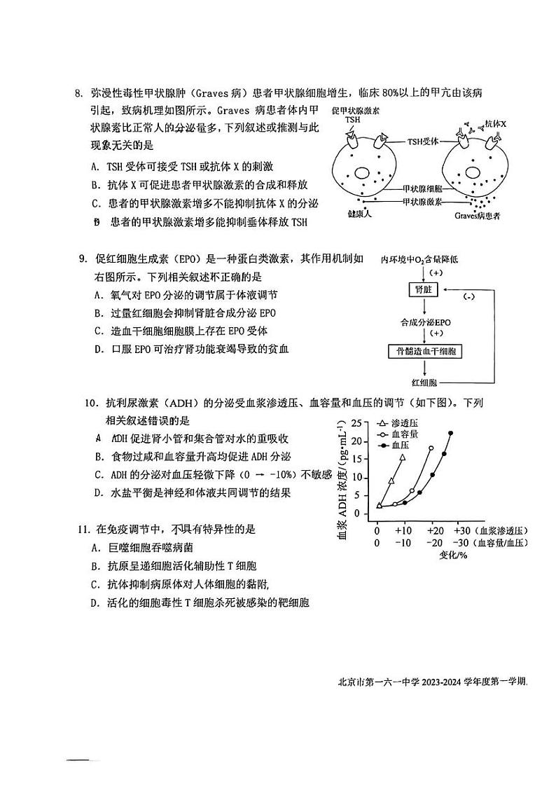 2023 北京一六一中学高二上学期期中生物试卷第3页