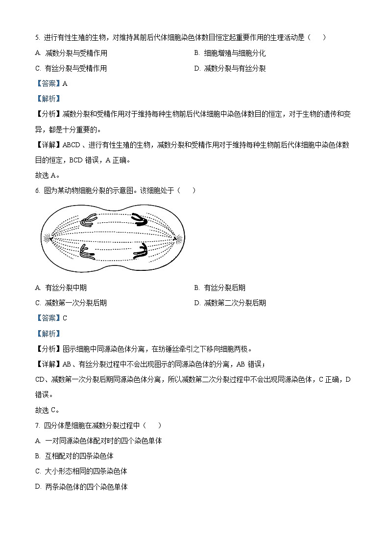 北京市海淀区北京理工大学附属中学2023-2024学年高一下学期4月期中生物试题（原卷版+解析版）03