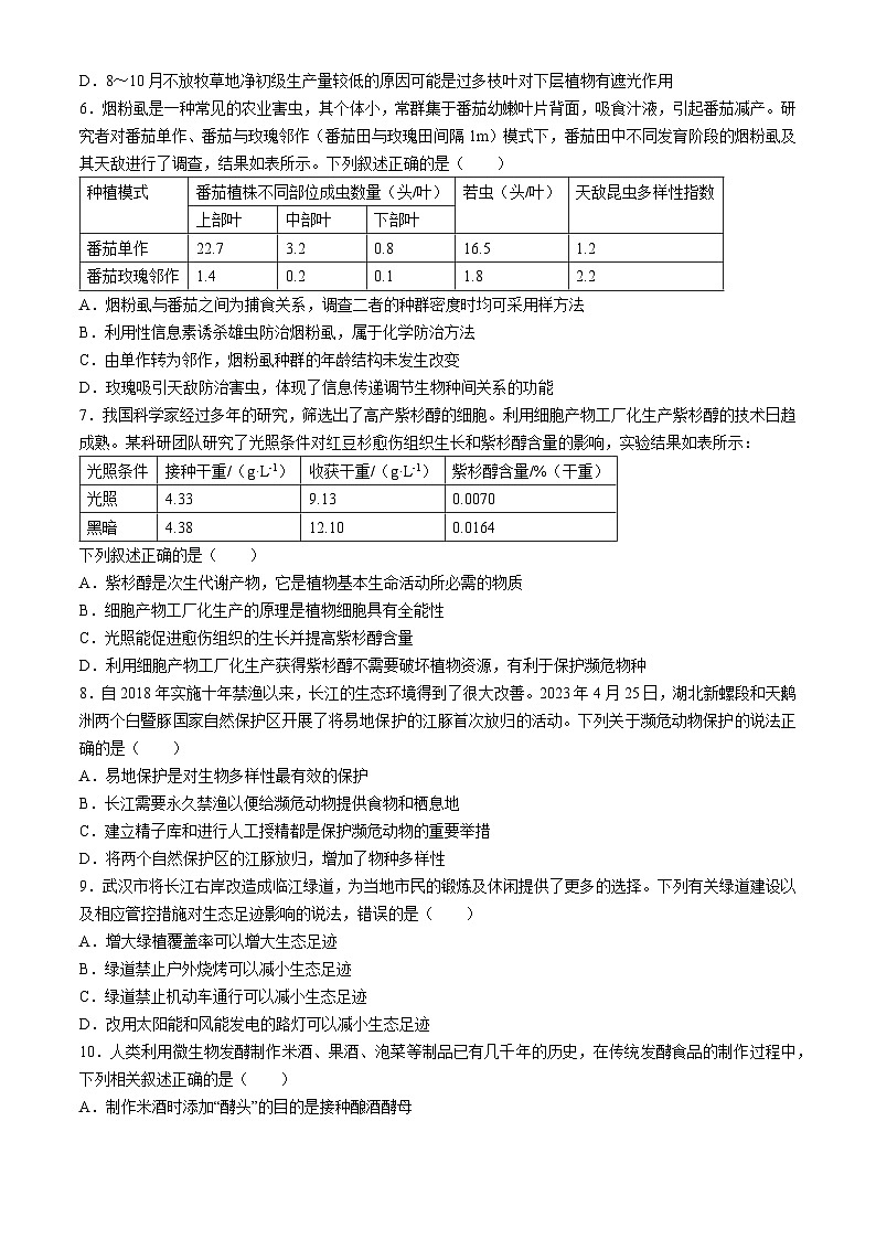 湖北省部分省级示范高中2023-2024学年高二下学期4月期中考试生物试卷（Word版附答案）第3页