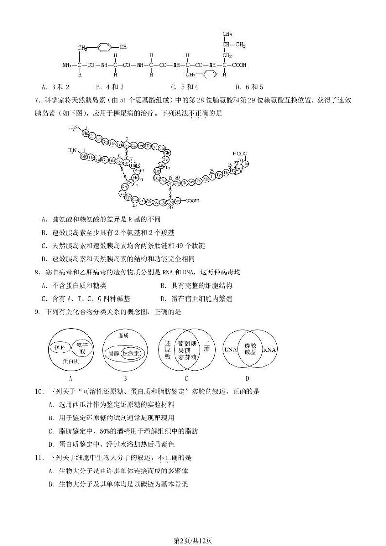 2022北京丰台高一上学期期中生物（A卷）试卷及答案102