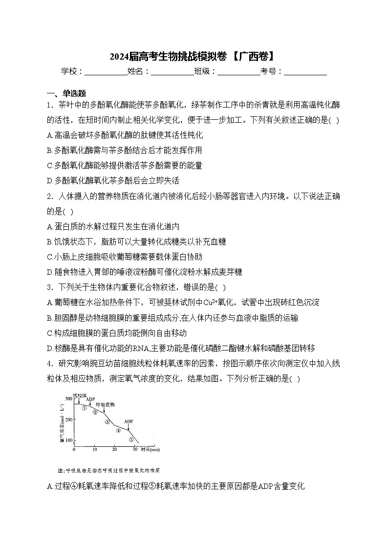 2024届高考生物挑战模拟卷 【广西卷】(含答案)第1页