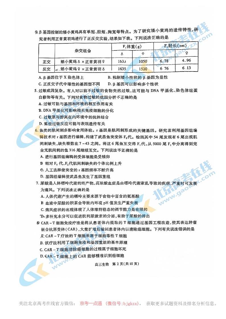 2024北京丰台高三二模生物试题及答案第2页