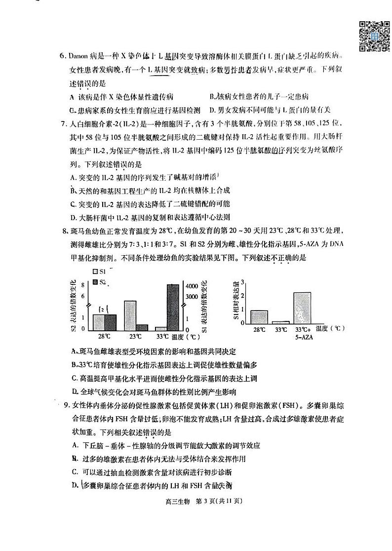 2024北京丰台高三一模生物试卷03
