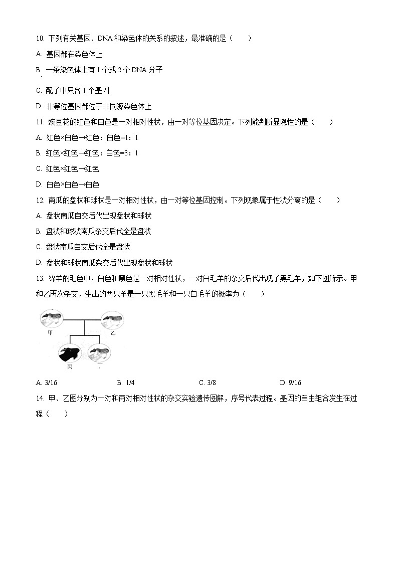 四川省大数据学考大联盟2023-2024学年高一下学期期中考试质量检测生物试卷（原卷版+解析版）03