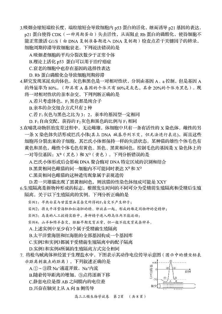 2024届湖南省岳阳市高三下学期三模生物试题02