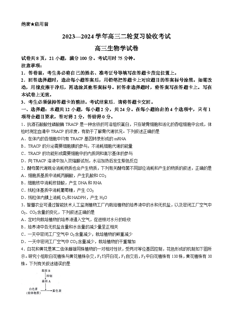 江西稳派2023-2024学年高三二轮复习验收考试生物01