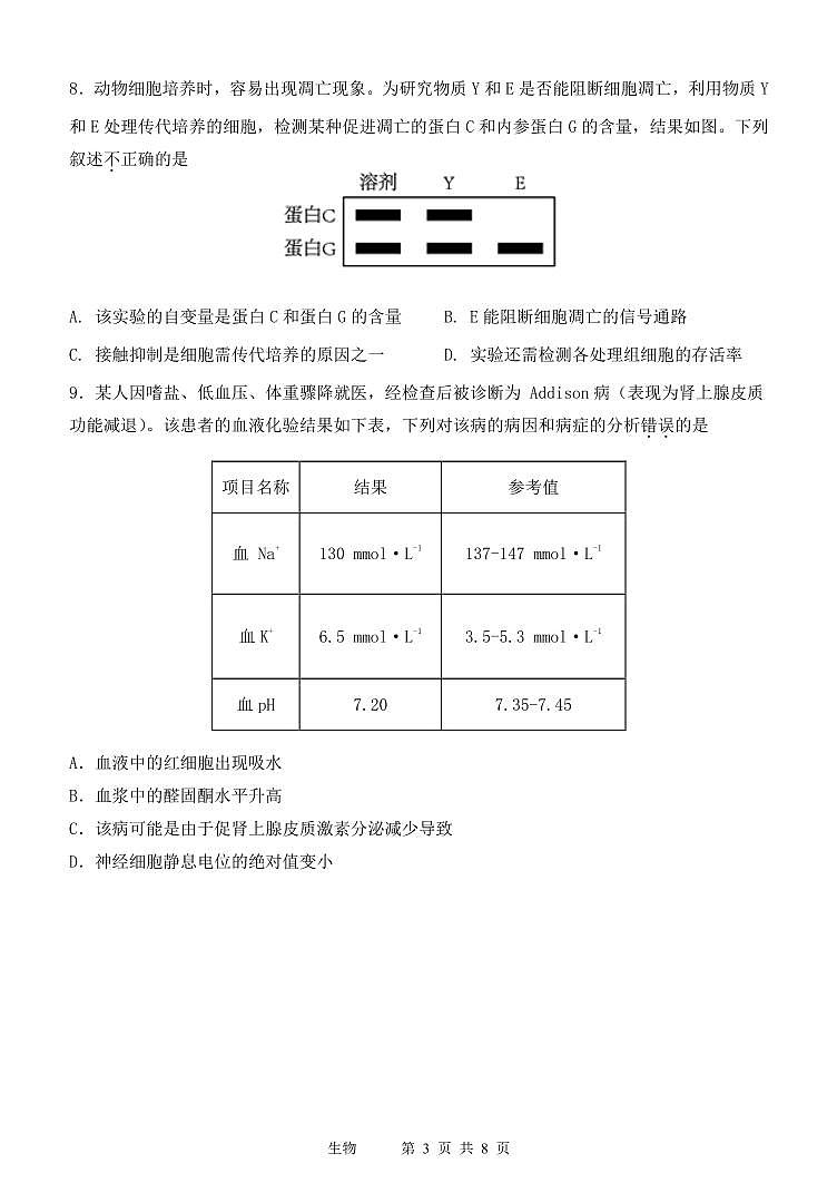 2024届天津市十二区重点学校高三二模生物试题03