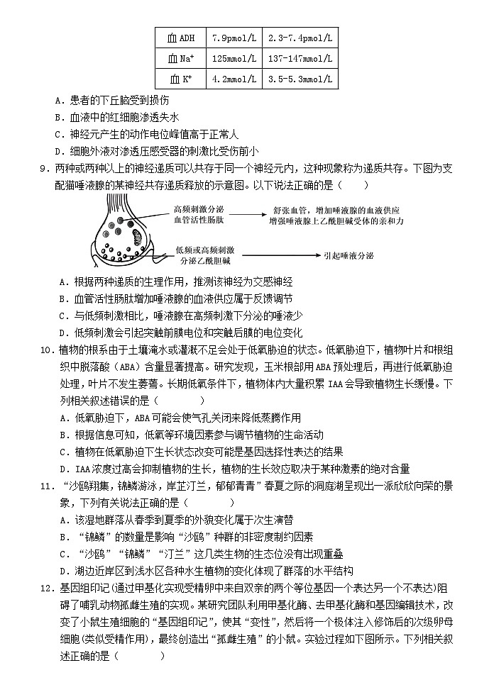 福建省宁化市第一中学2023-2024学年高三下学期第一次质检模拟生物试题第3页