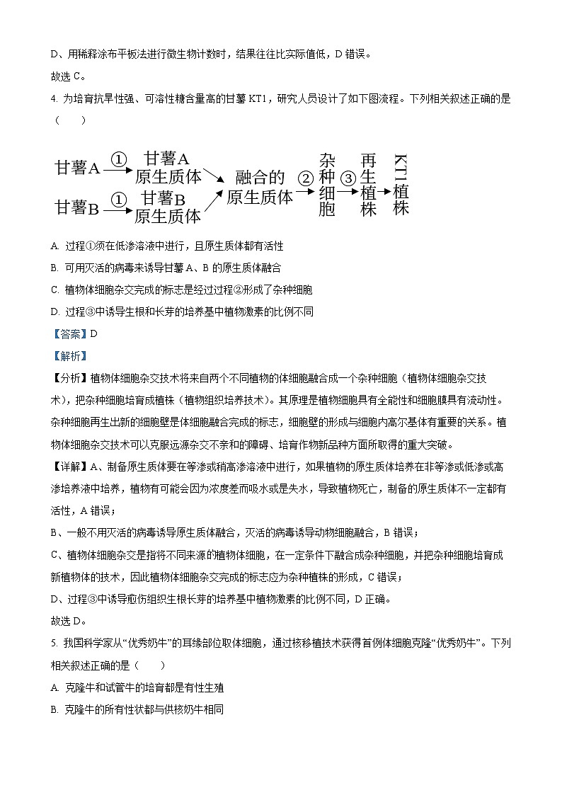 山西省2023-2024学年高二下学期期中调研测试生物试卷（原卷版+解析版）03