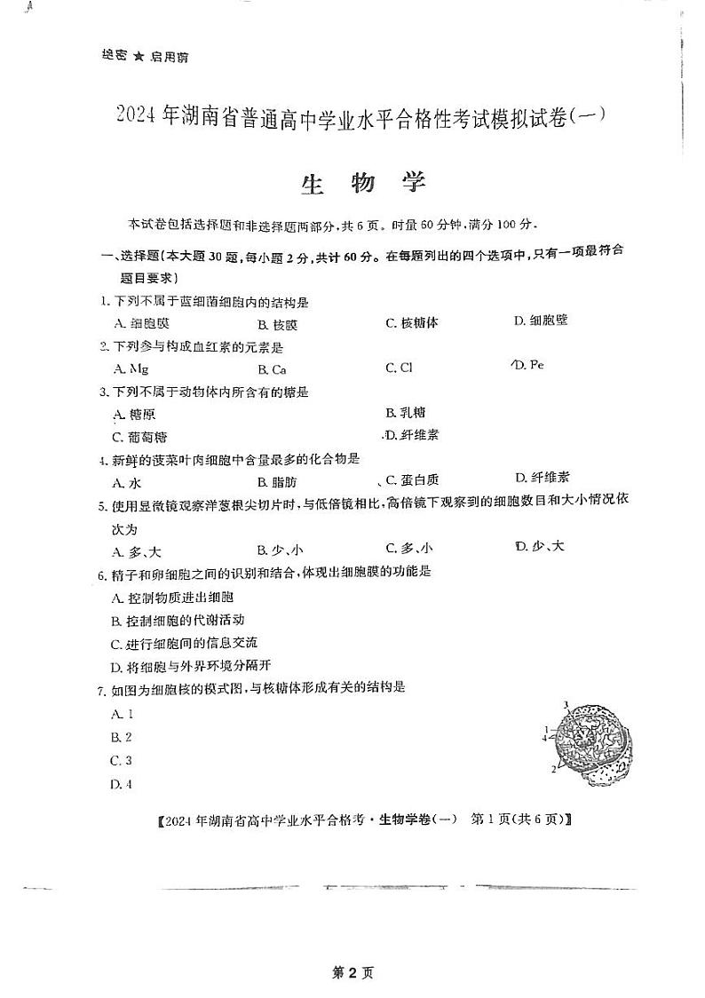 2024届湖南省永州市零陵区永州市第三中学高三模拟预测生物试题02