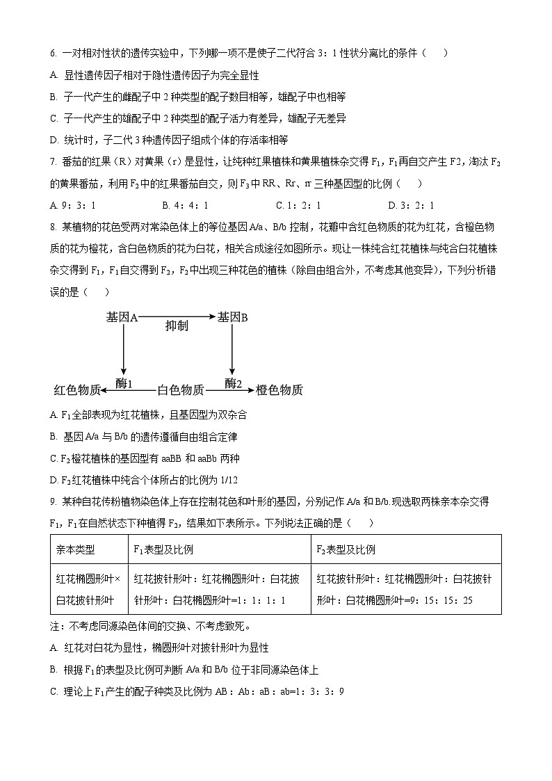 2024长沙长郡中学高一下学期4月选科适应性检测生物试题含解析02