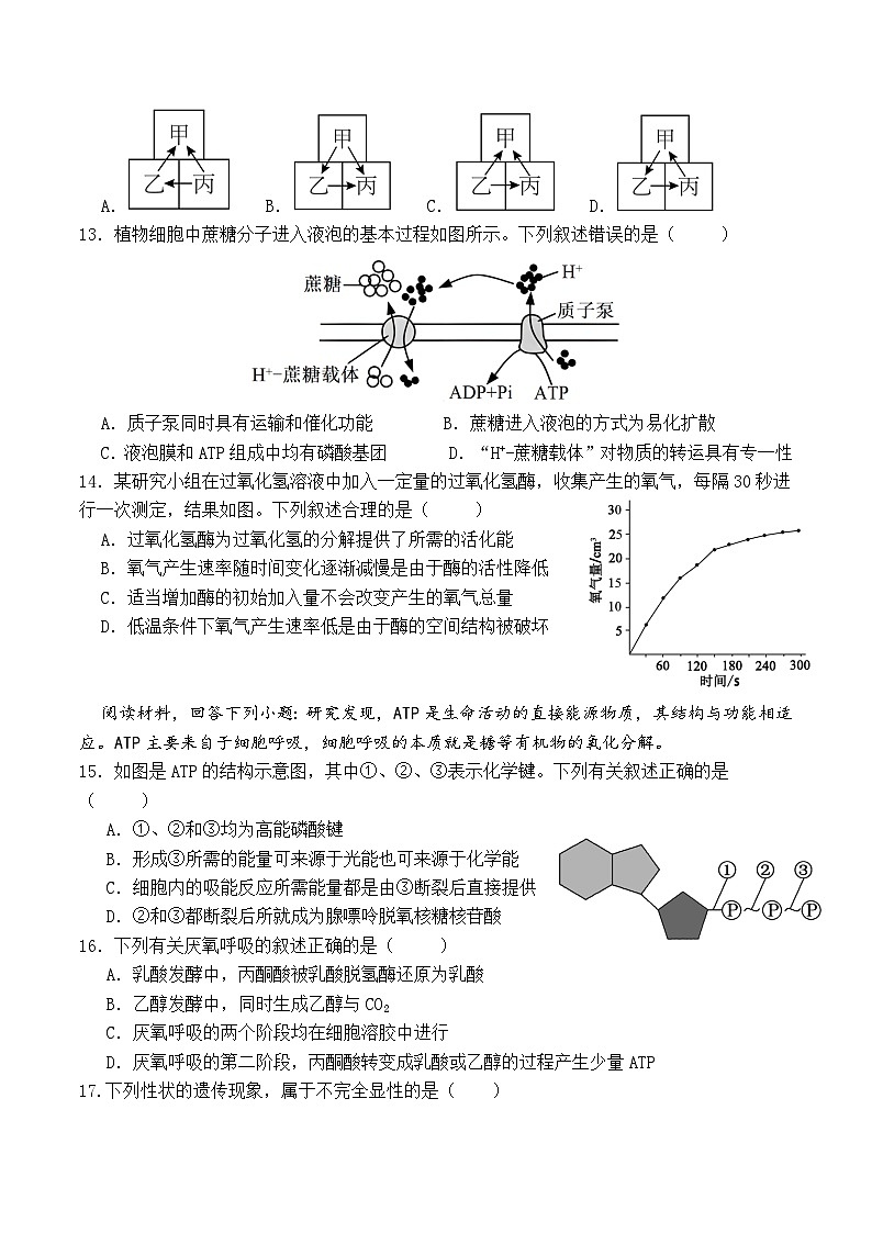 2024杭州西湖高级中学高一下学期4月期中考试生物含答案03