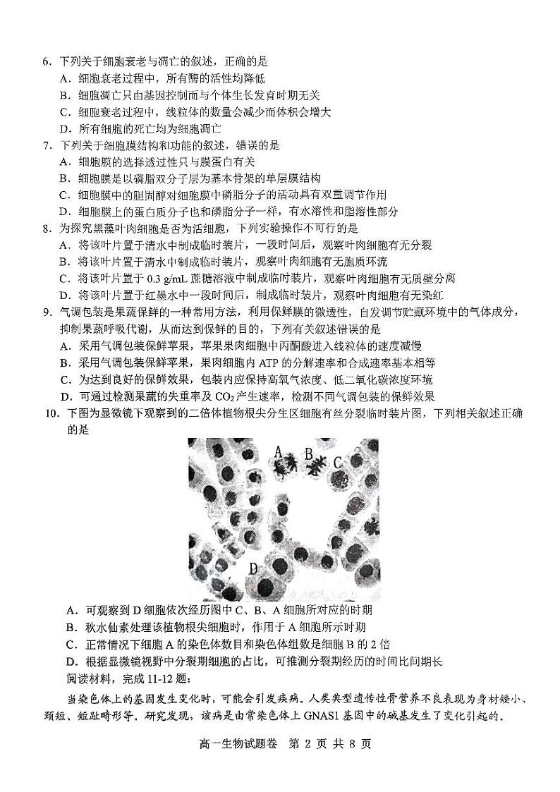 2024杭州地区（含周边）重点高中高一下学期4月期中考试生物PDF版含答案02