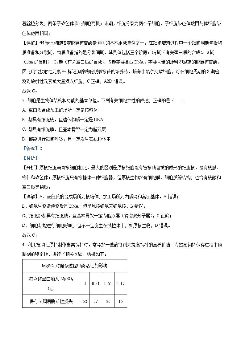 浙江省9+1高中联盟2023-2024学年高二下学期4月期中生物试题（原卷版+解析版）02
