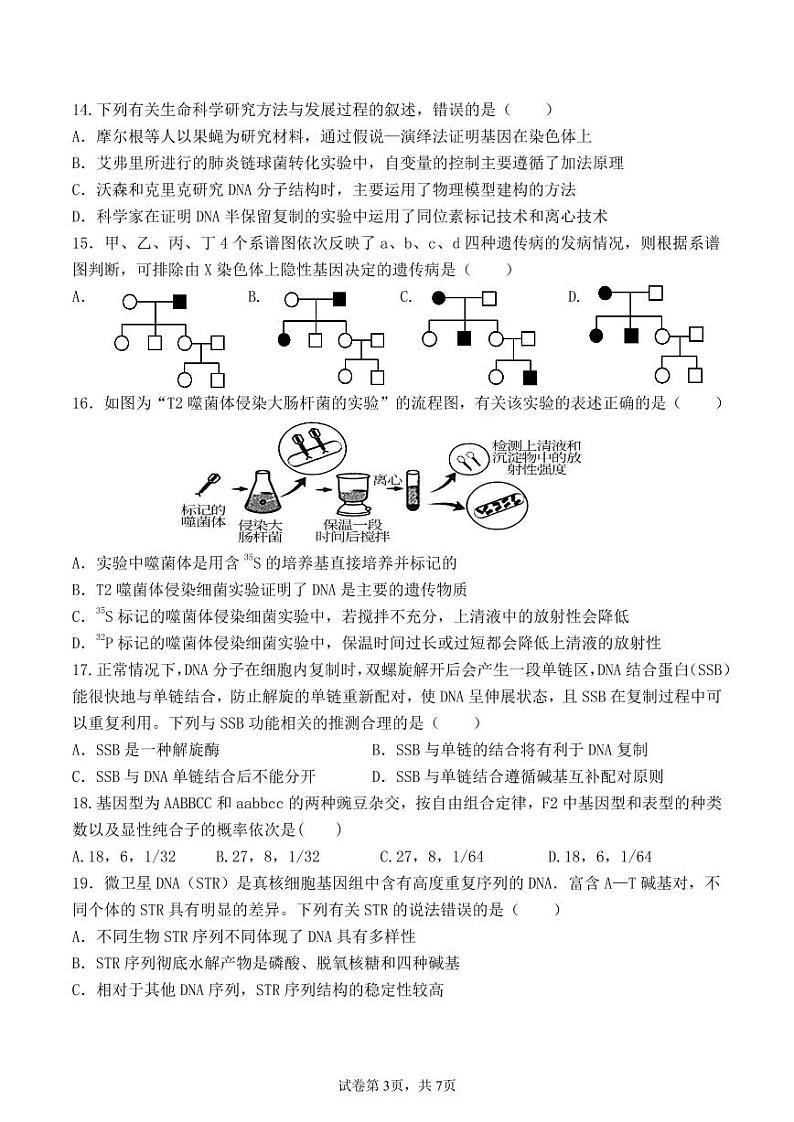 福建省莆田第二十五中学2023-2024学年高一下学期期中考试生物学试题03
